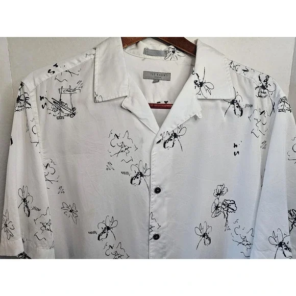 Ted Baker London Mens Camp Shirt White Croquet Floral S/S SZ XL 1 CALLOUT - Picture 2 of 8
